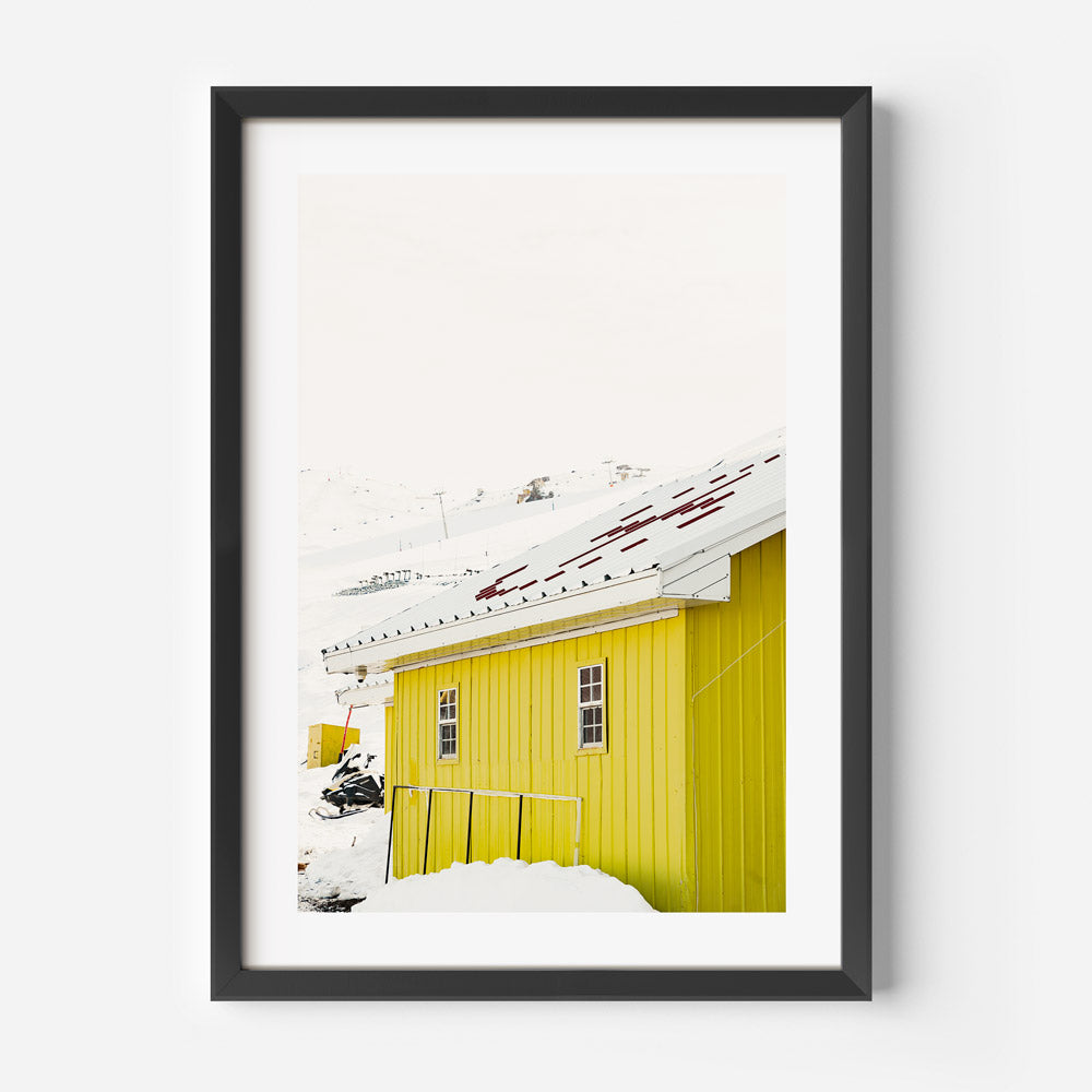 Colorful Shack in Snowy Landscape, Valle Nevado, Santiago, Chile - Unique wall decor.