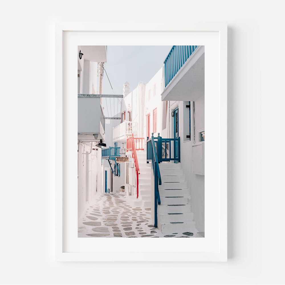 Sunny Downtown Mykonos Art Print