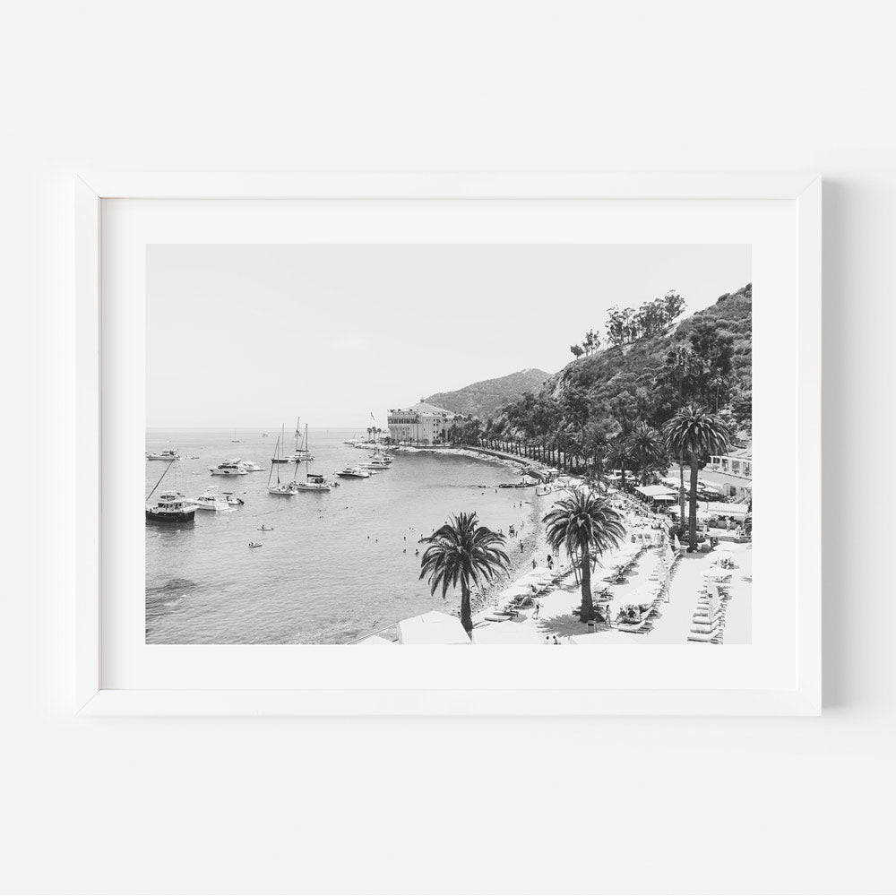 Black and white photo art of Descanso Beach, Catalina Island - perfect for fine art prints and wall decor.