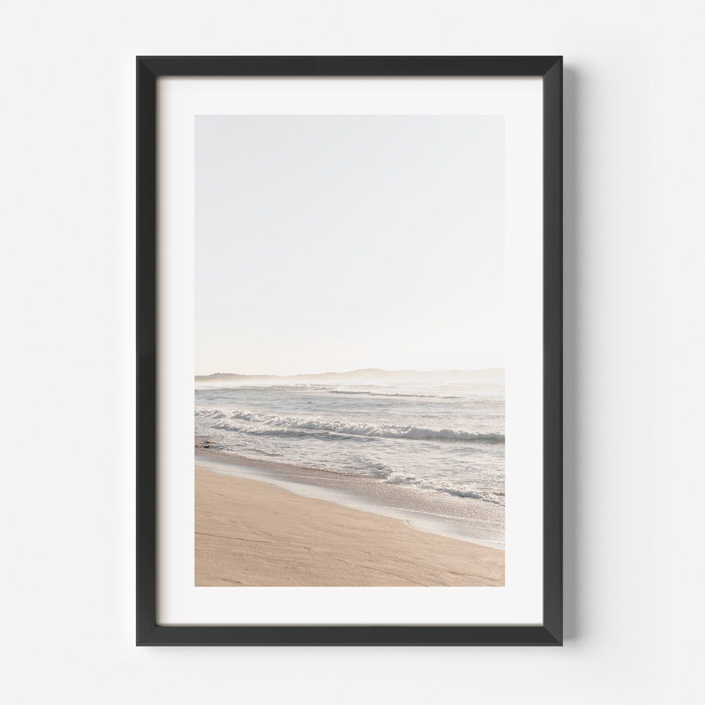 Black framed Coastal landscape of Wanda Beach captured at sunrise, perfect for calm and inspiring coastal artwork