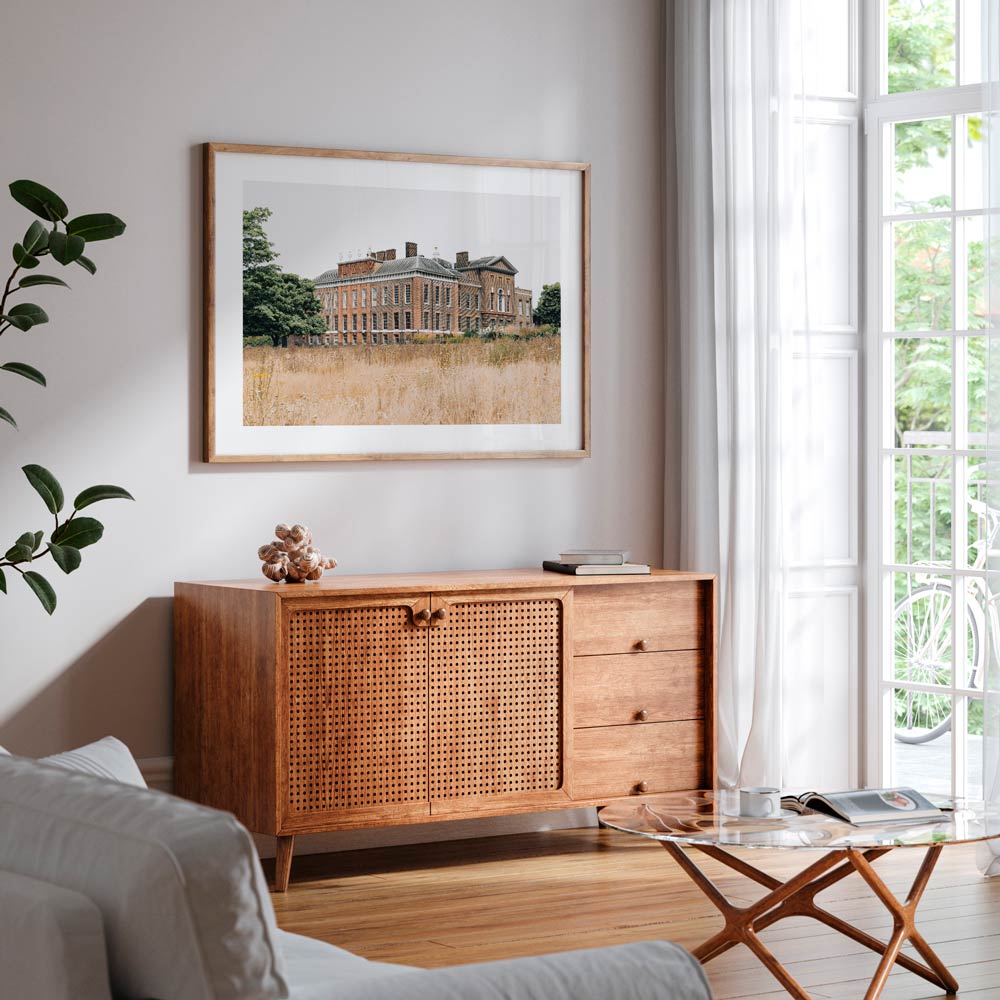 Royal Residence: Canvas framed photo of Kensington Palace, ideal for enhancing your wall art collection with fine art prints.