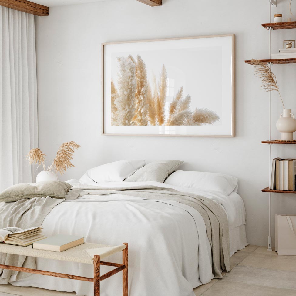 Framed photography print of Pampas Grass, ideal for bringing a touch of nature's tranquility into your home.
