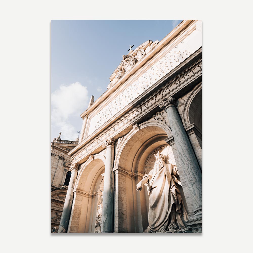 Wall art of Rome’s Fountain of Moses glowing in late-afternoon sunlight, showcasing Baroque architectural detail