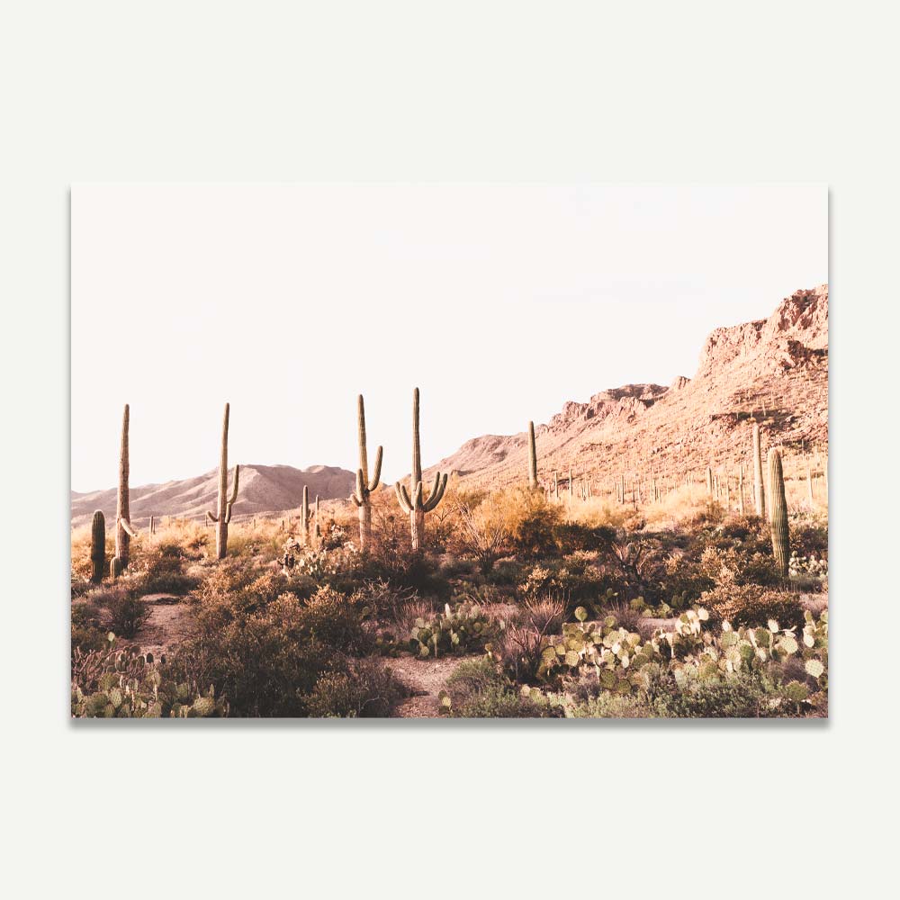 Wall art decor with a Saguaro desert landscape print - perfect for home or office.