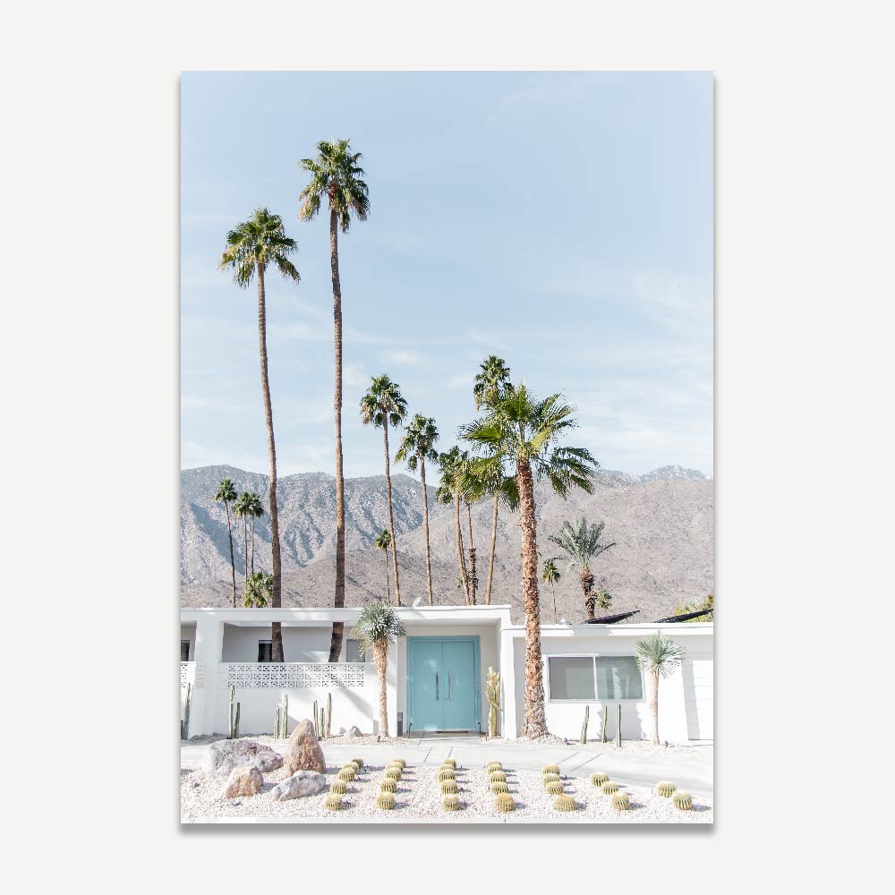 Experience the tranquility of Palm Springs, California, through this captivating image of the desert and its palm trees, perfect for wall art and home decor.