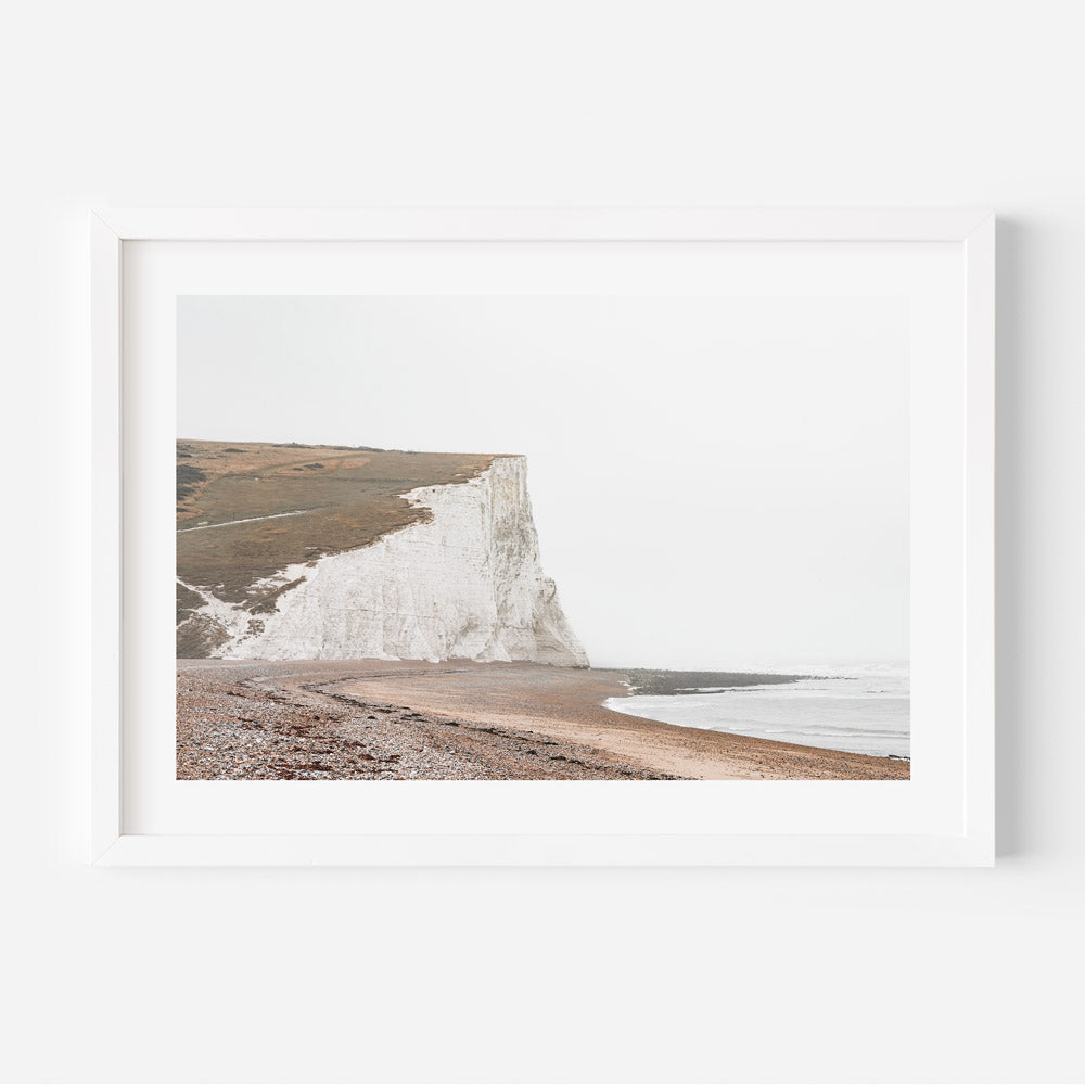 Seven Sisters Cliffs in East Sussex, UK framed in white - wall art decor for home or office