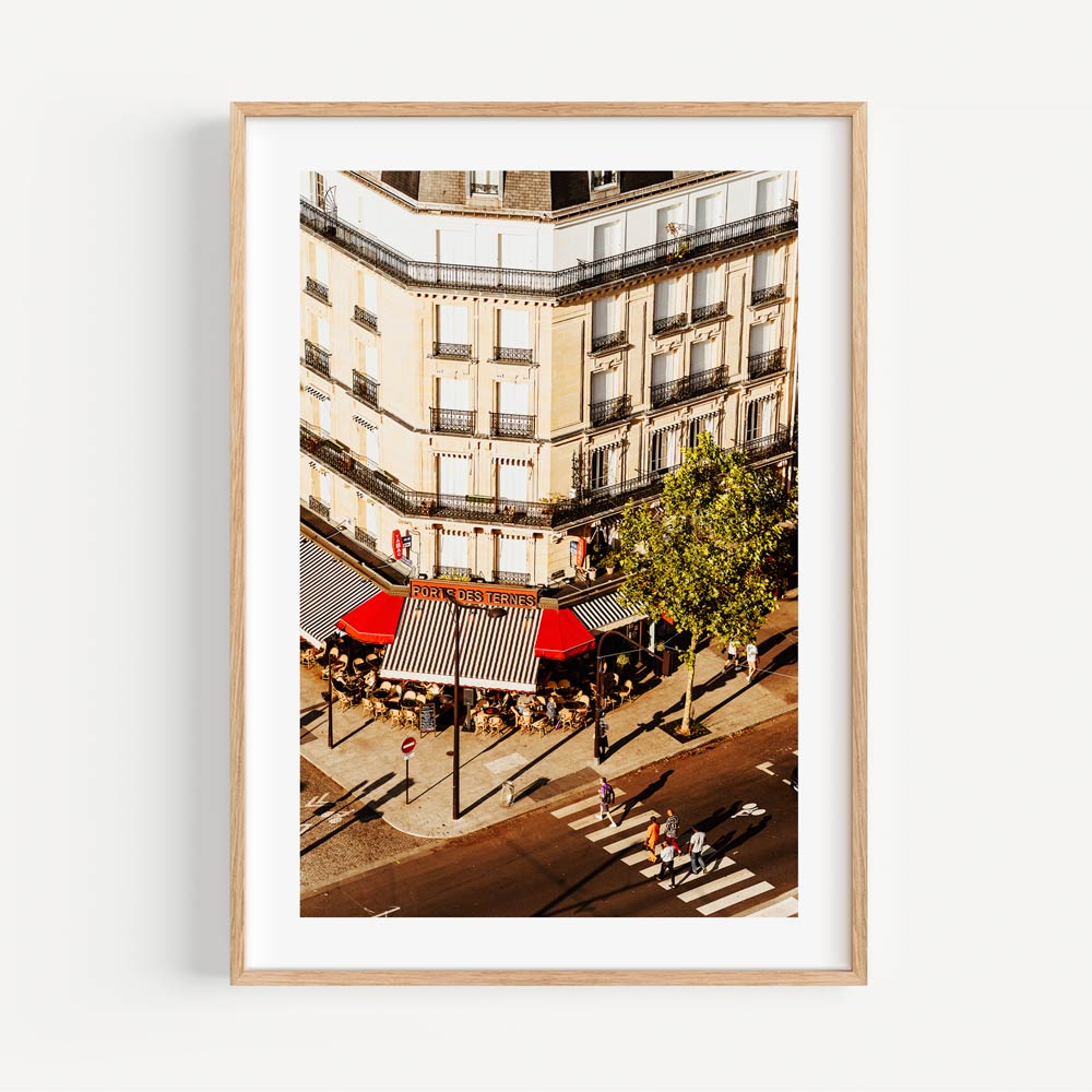 Elegant Paris café in the afternoon captured for wall art, perfect for relaxing spaces like kitchens or living rooms.
