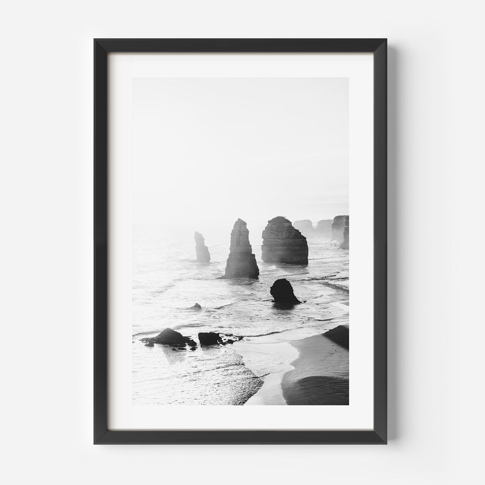 Explore the beauty of Great Ocean Road with this captivating black and white photograph of the 12 Apostles - Great for canvas prints.