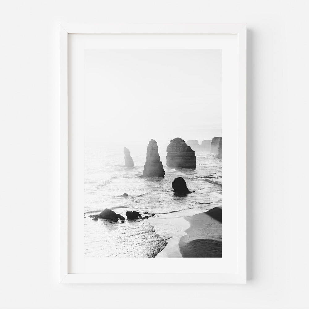 Majestic black and white view of the 12 Apostles along Great Ocean Road, Australia - Perfect for wall art.