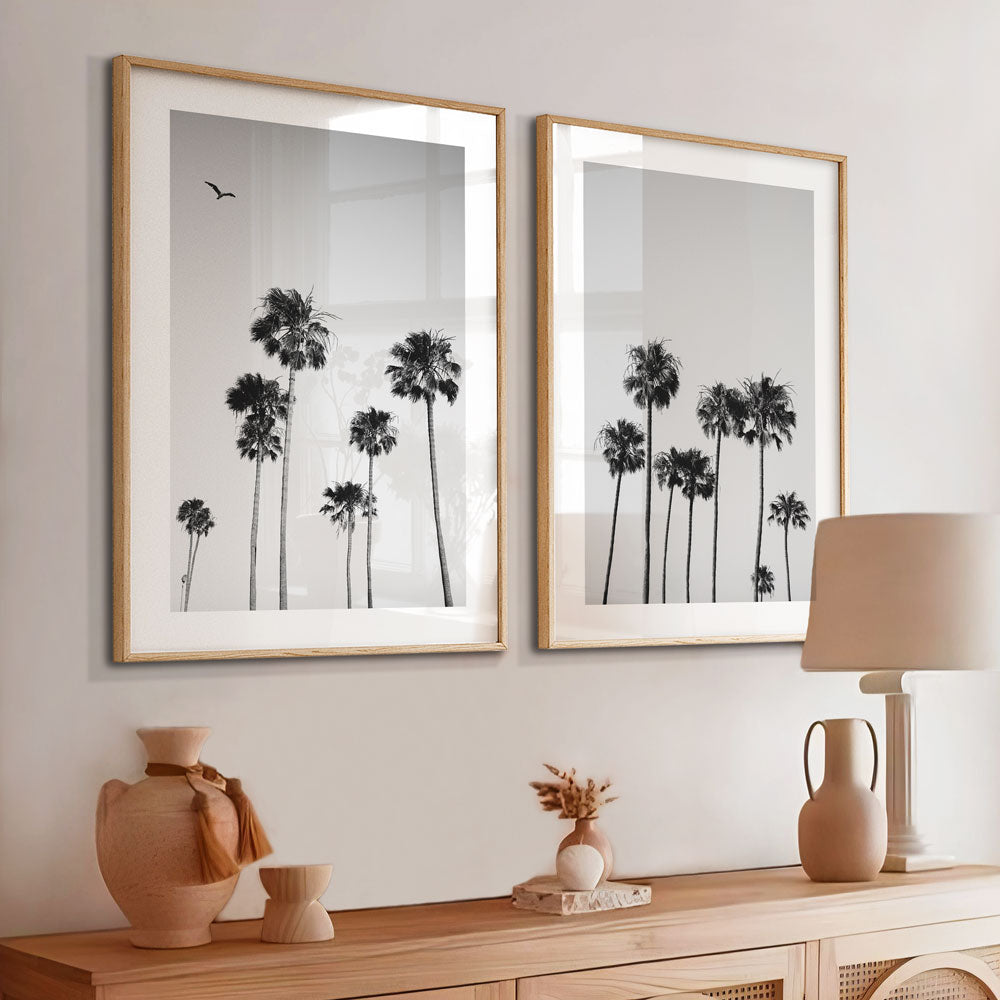 Serene view of palm trees in California captured in this elegant canvas print.
