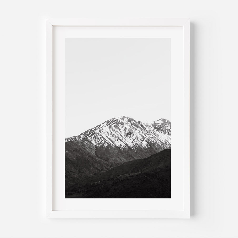 Experience the timeless beauty of The Andes in Valle Nevado, Santiago, Chile with this captivating black and white canvas print - perfect for minimalist decor.