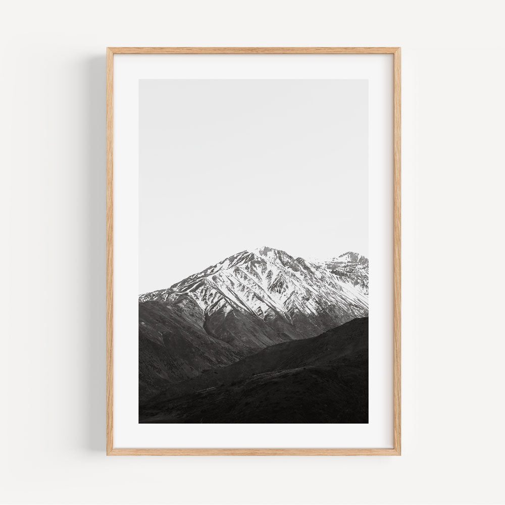 Snowcapped Andes in Valle Nevado, Santiago, Chile. A striking black and white canvas print, perfect for minimalist decor.