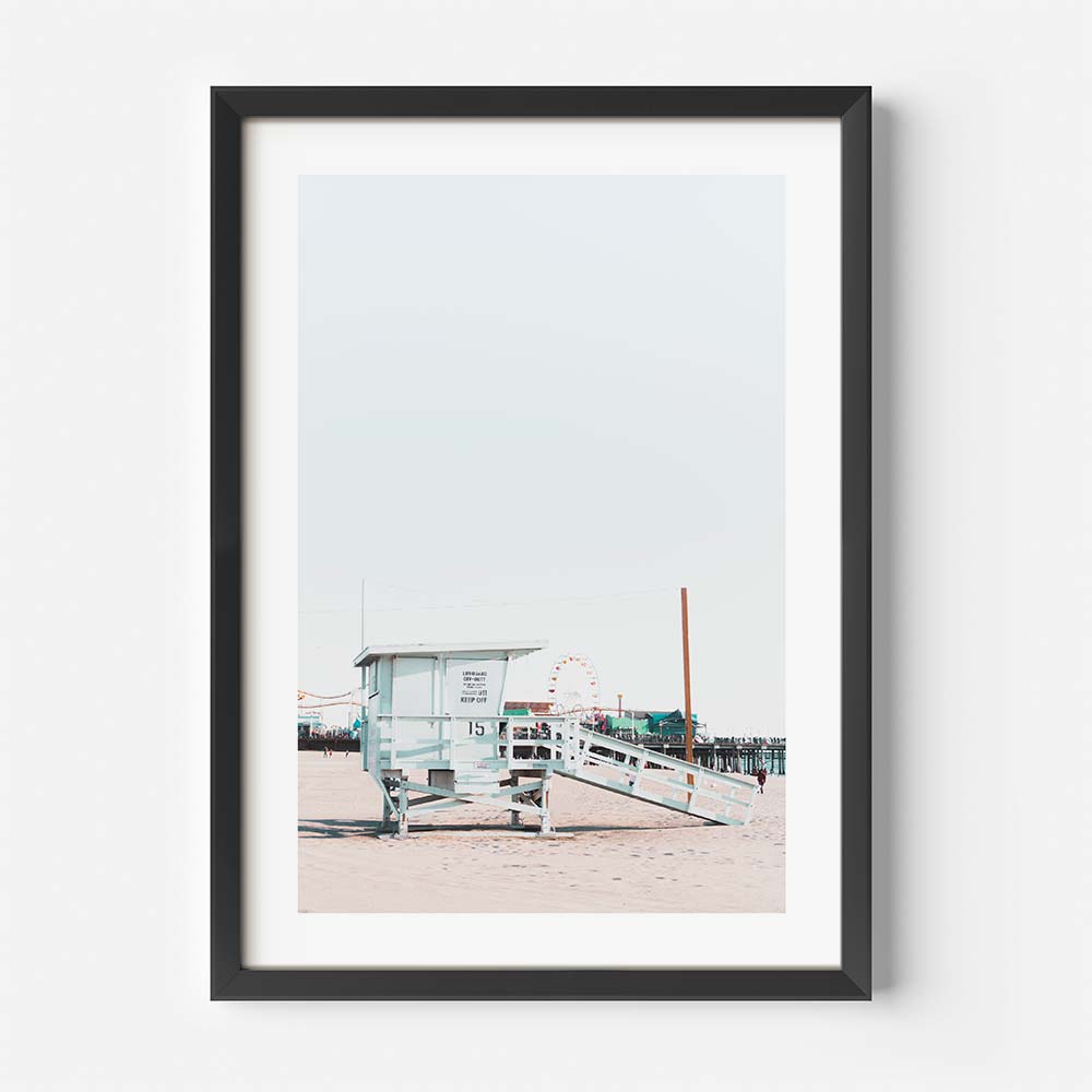 Santa Monica Beach lifeguard hut, a stunning print for living room wall art decor.