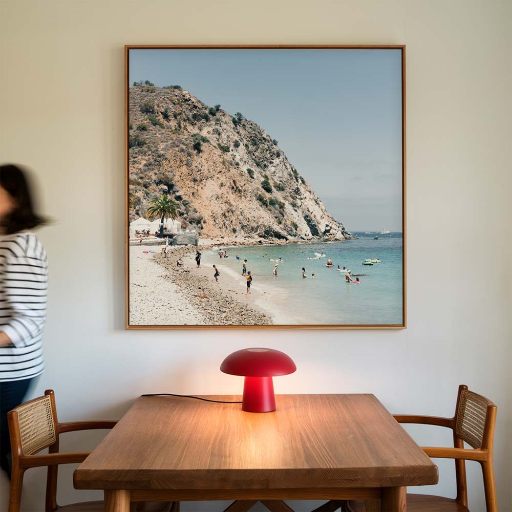 Catalina Island beach scene with mountains wall decor.