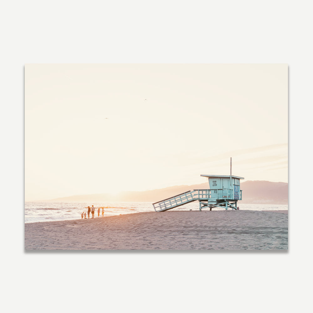 Blue Beach Hut canvas prints showcasing Santa Monica beach charm, great for large artwork for wall displays