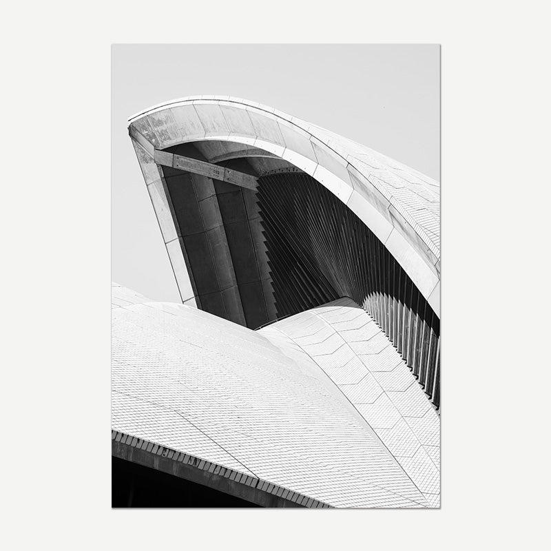 Black and white architectural photo of a modern building