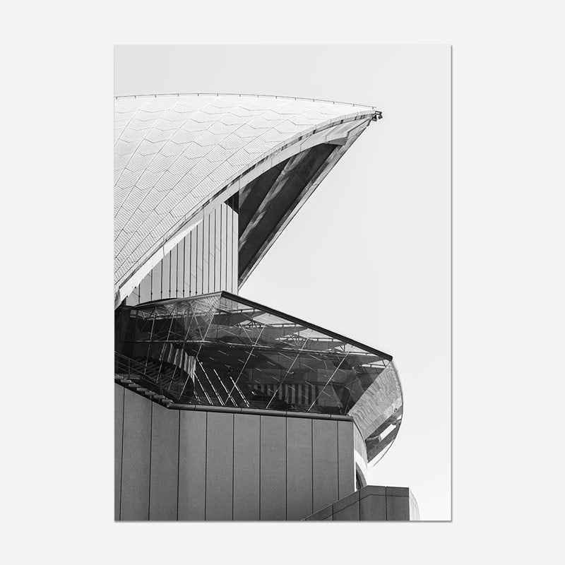 Black and white architectural photograph of a modern building