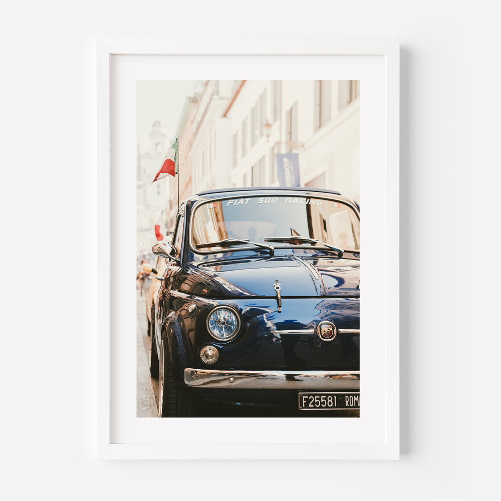 Classic Blue Fiat captured in Rome, Italy - Perfect for wall art and home decor.