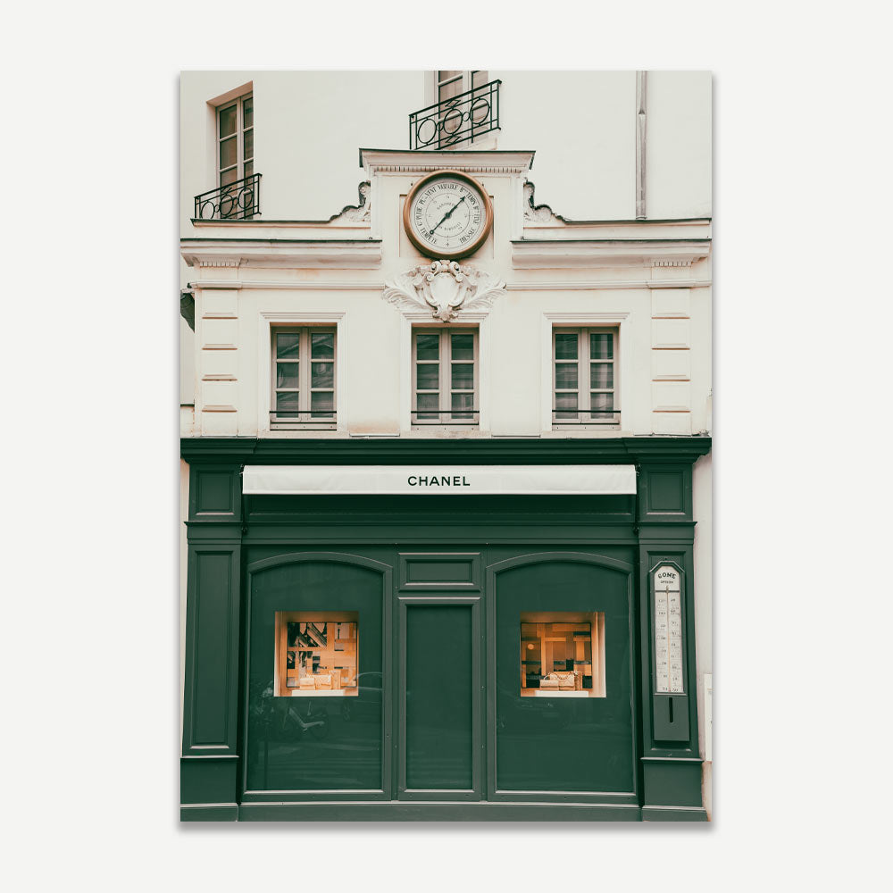Enhance your wall decor with this exquisite framed photo of the Chanel building in Paris, France, showcasing real photography at its finest.