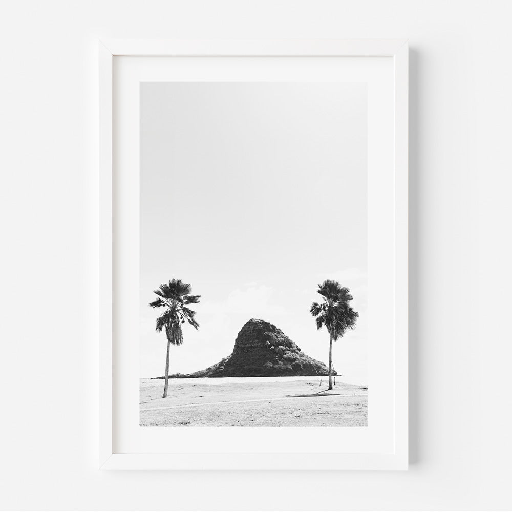Majestic black and white view of China Man's Hat, Oʻahu in Hawaiʻi - Perfect for wall art and home decor.