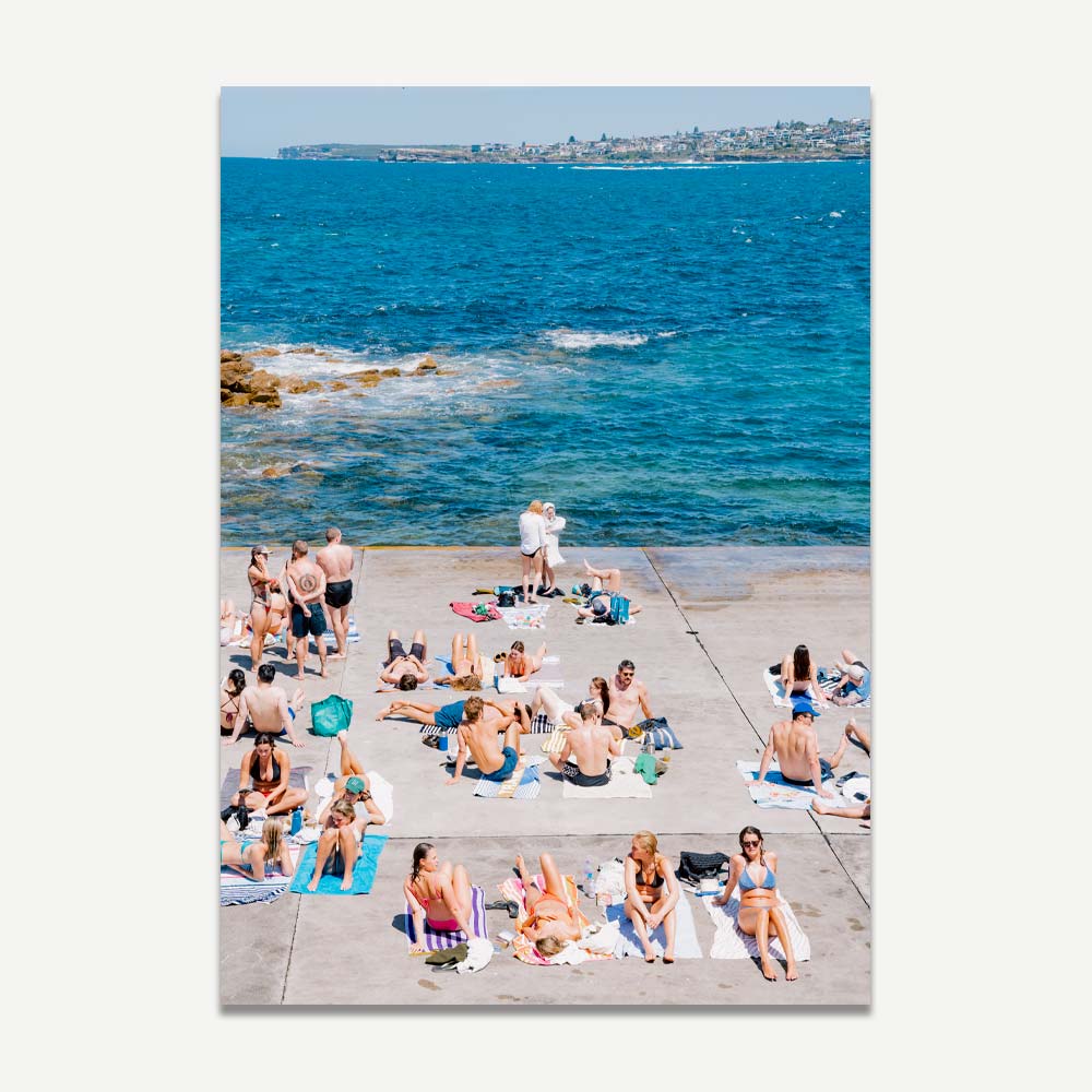 Sun-kissed moments at Clovelly, Sydney: People leisurely enjoying the beach - Captivating artwork for home decor and wall art.