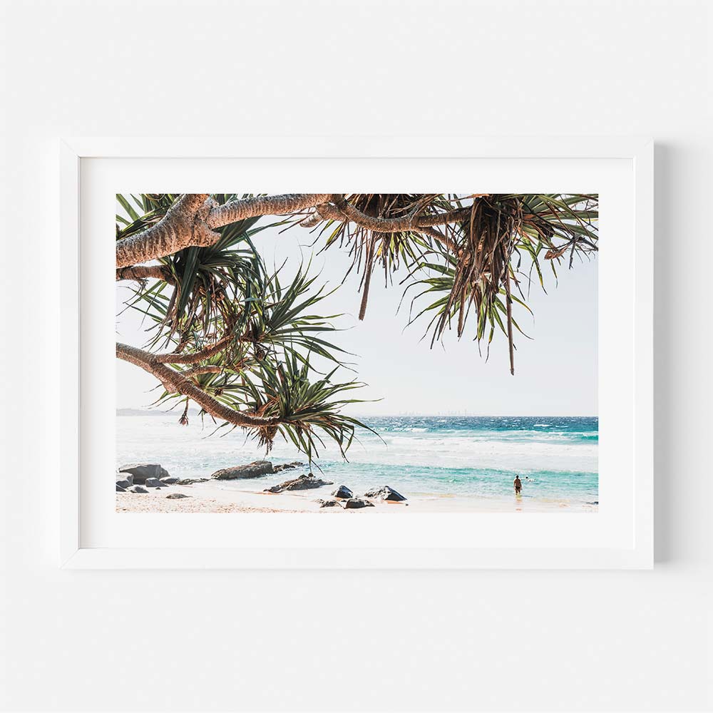 Nature art photograph showcasing vibrant greens and serene beach landscape in Queensland
