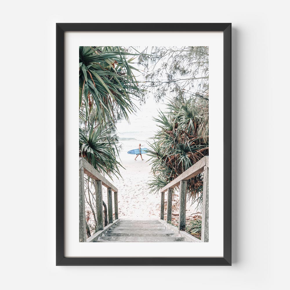 Wategos Beach surfer captured in Byron bay beach art print - wall artwork, posters and prints, art decor wall art.