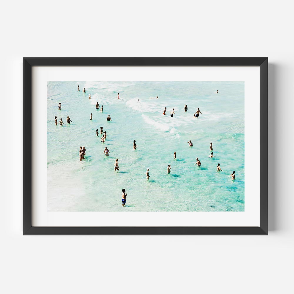 Wall art: A framed print of people swimming in the ocean - Bathers on Bondi Beach - by Oblongshop.