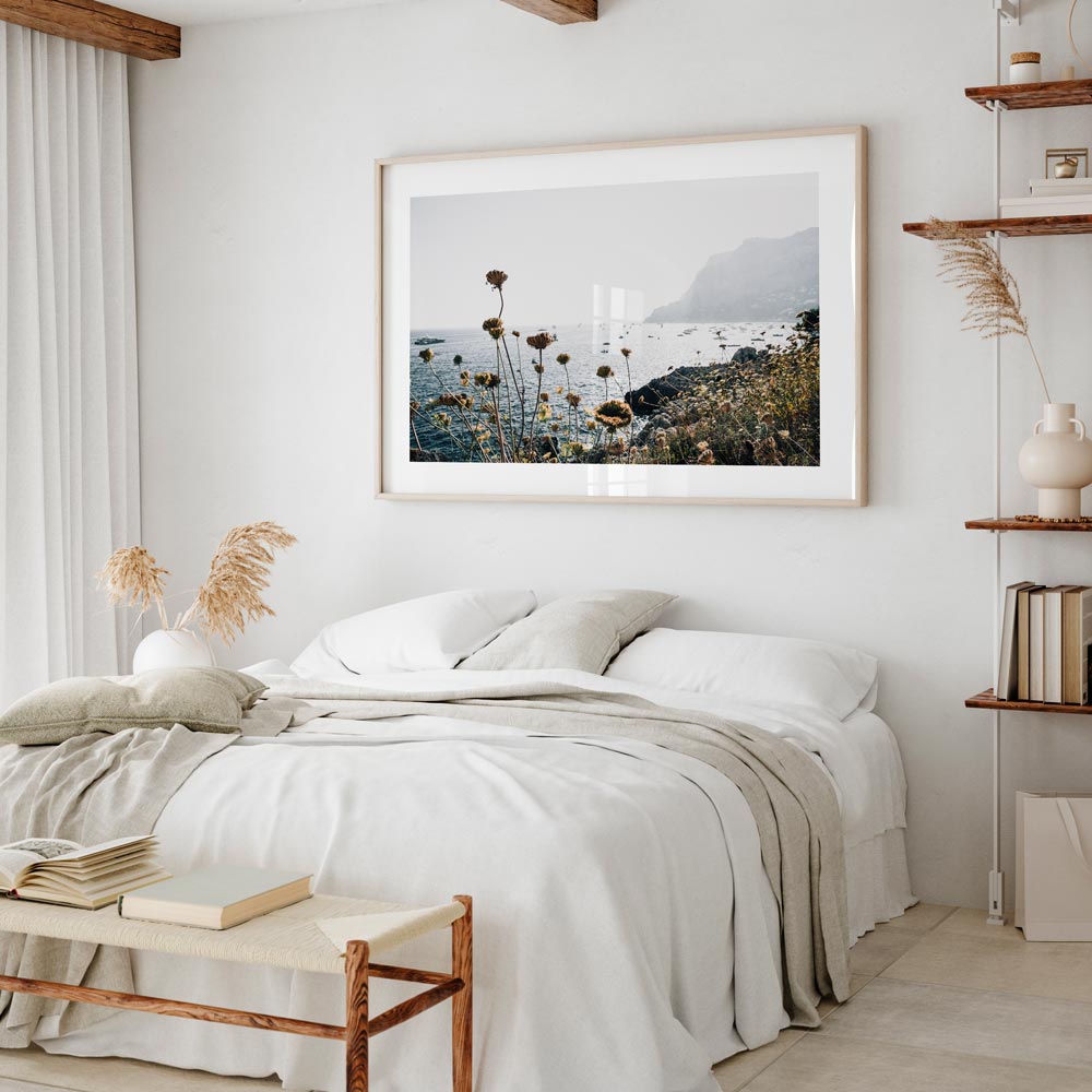 Summer wild flowers by the sea, a vibrant print capturing the beauty of coastal flowers in Capri, Italy.