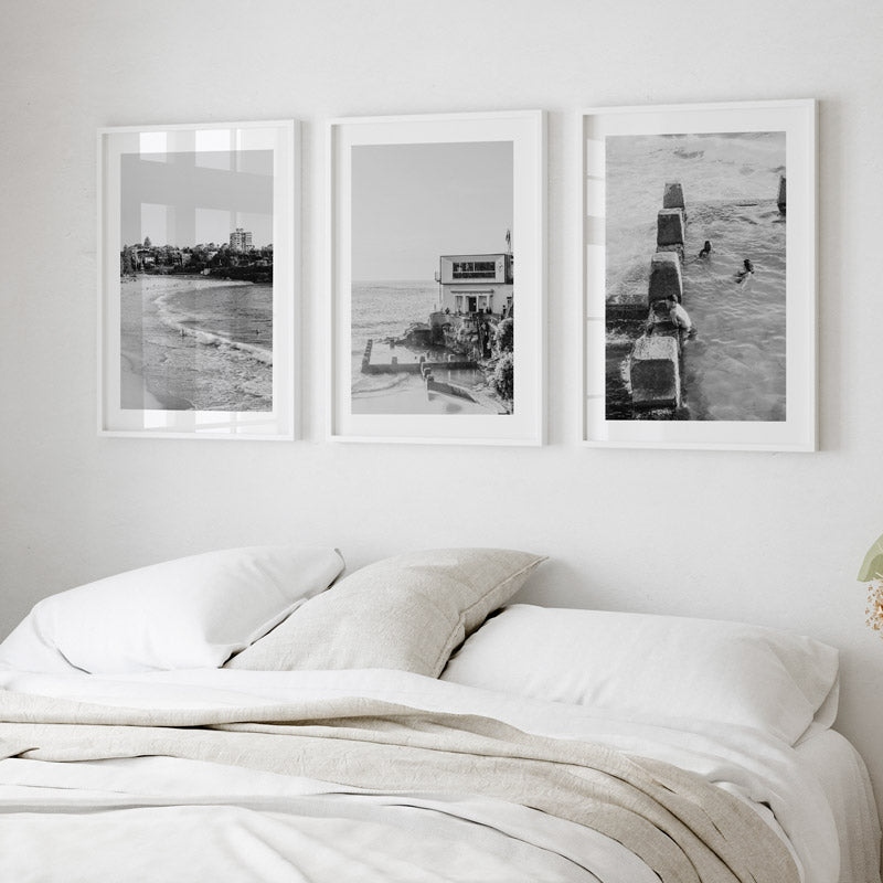 Set of 3 Art Prints - BW Coogee Beach, BW Coogee Club & BW Coogee Ocean Pool