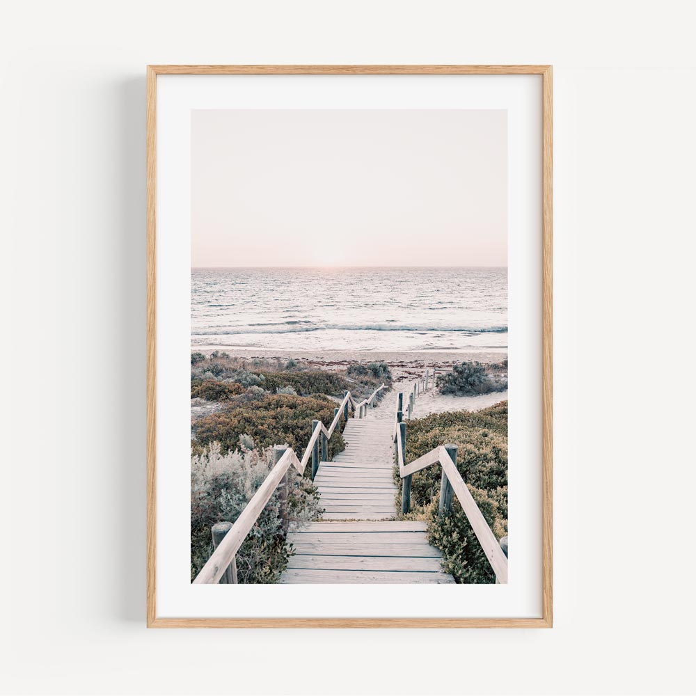 Immerse yourself in the sunset at Cottesloe Beach, Perth Western Australia, with this framed photo. Transform your space with this captivating wall artwork.