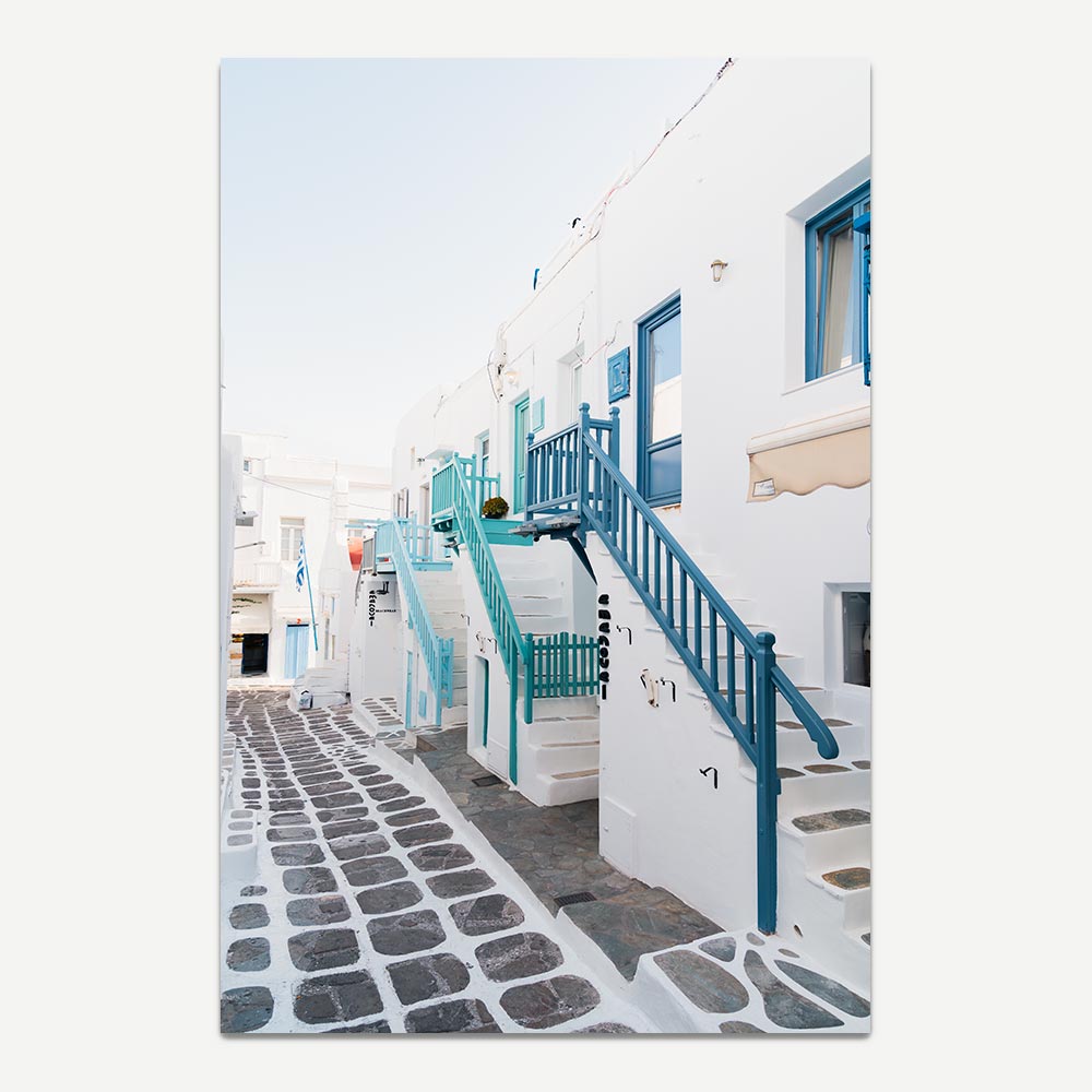 Greek Style Buildings with blue handrails