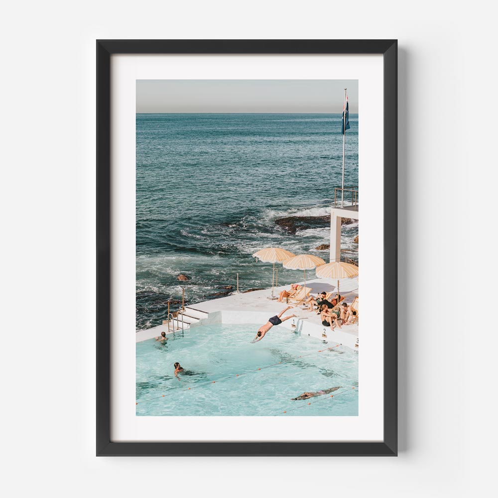 Fine art print of Bondi Icebergs, perfect for home decor, featuring coastal charm and bright summer colors.