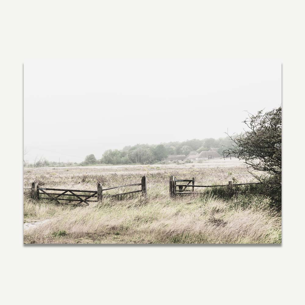 Artistic wall decor featuring a field with a fence in East Sussex, UK