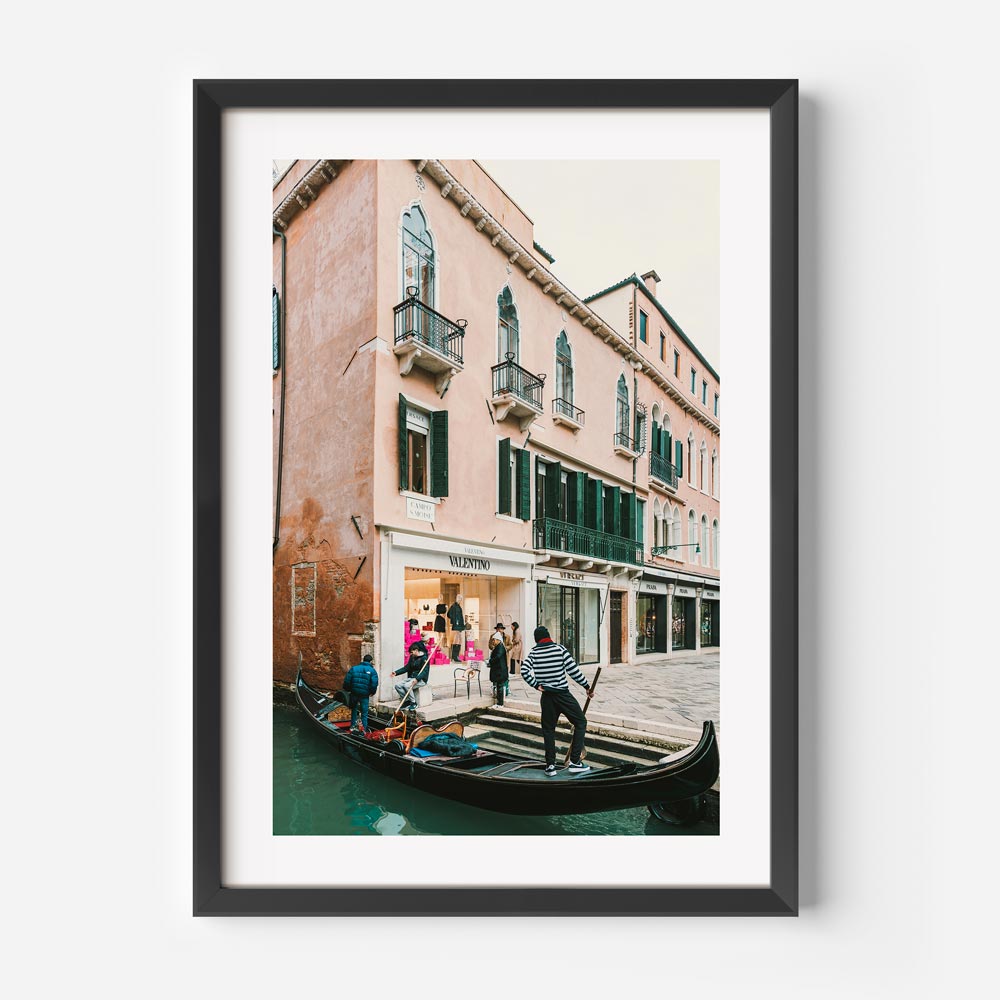 Discover the allure of Valentino in Venice, Italy with this captivating image showcasing a boat and architectural beauty - Perfect for wall art decor.