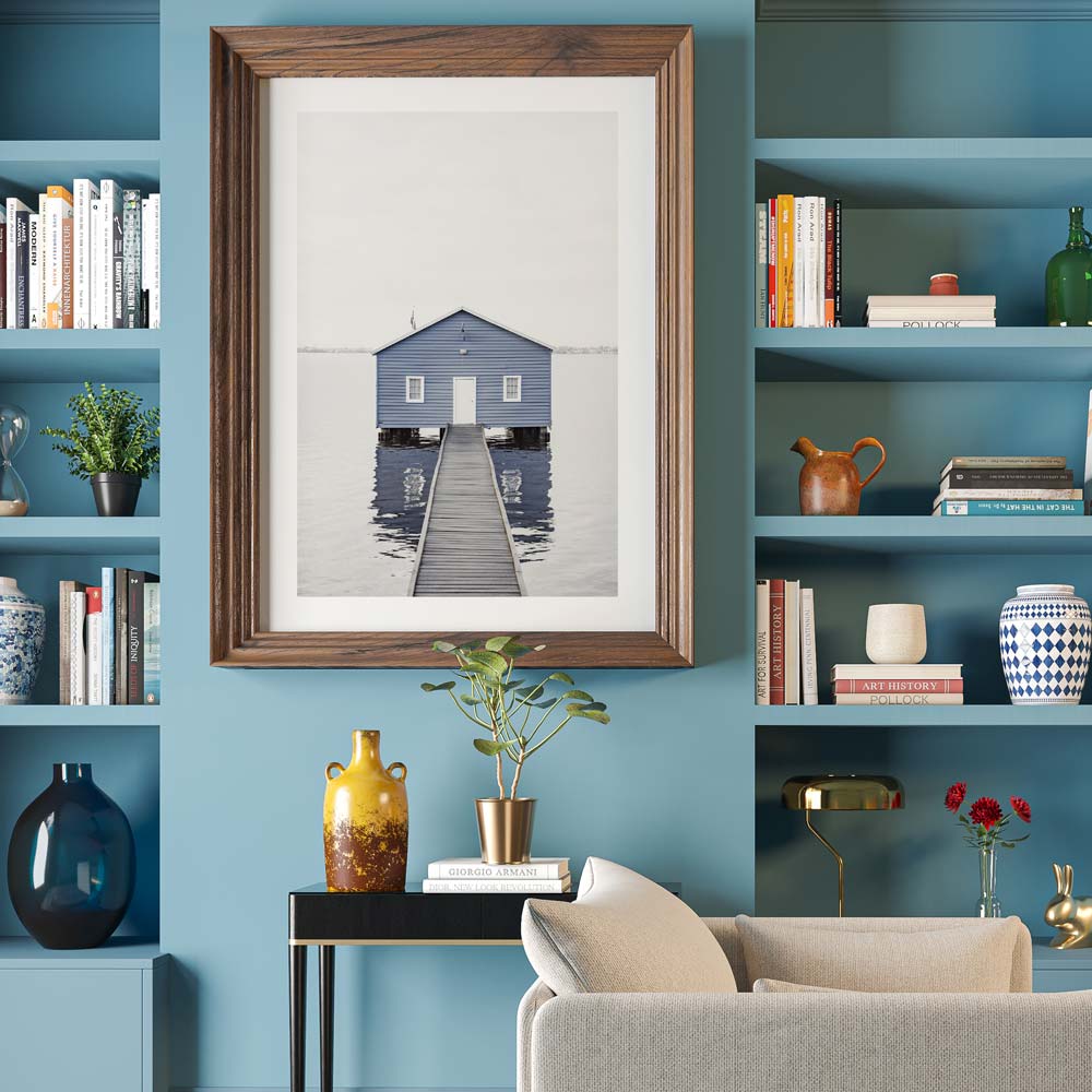 Blue Boat House Art Print