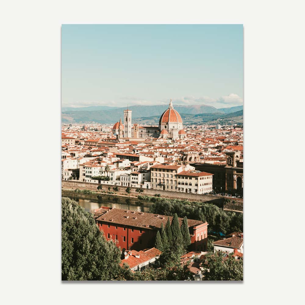 Vintage-style Florence wall art featuring Santa Maria del Fiore and the town of Florence – elegant architectural print for Italy-inspired home decor.