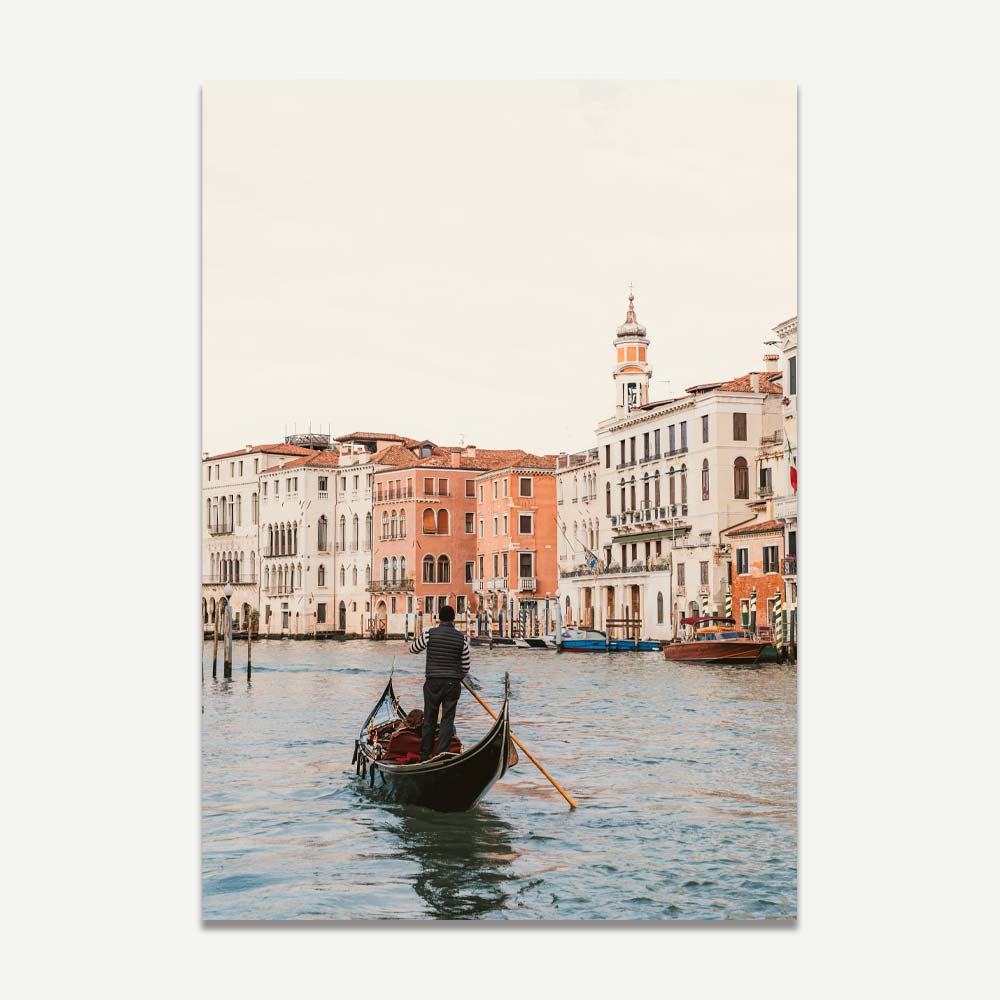 Gondola gliding along the Grand Canal in Venice – iconic Venetian wall art for elegant home decor and a touch of Italian charm.