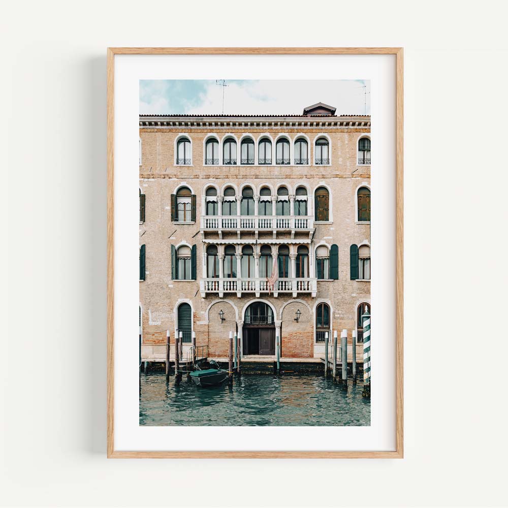 Venice's Green Poles against the backdrop of the city's stunning waterfront - Elevate your space with original photography prints.