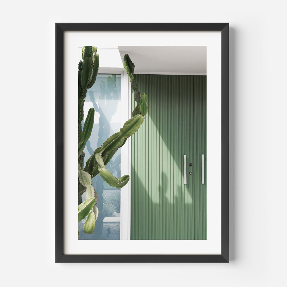 Wall art print of green door and cactus - perfect for front room, sitting room, or lounge room
