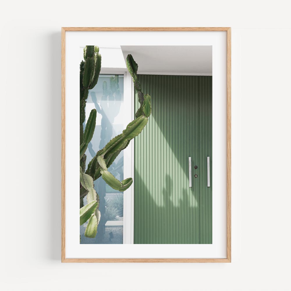 Photography wall art of green door and cactus - ideal for home or office decor