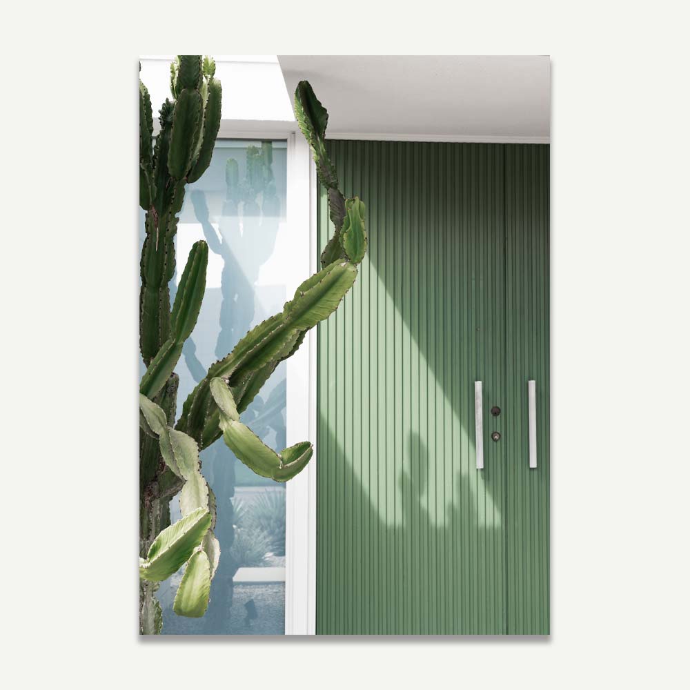wall art decor with Green door and cactus - stylish addition to any room in your home or office