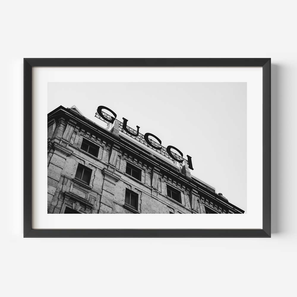 Elevate your space with the timeless allure of the Gucci Sign BW - a sophisticated accent for modern wall art displays.