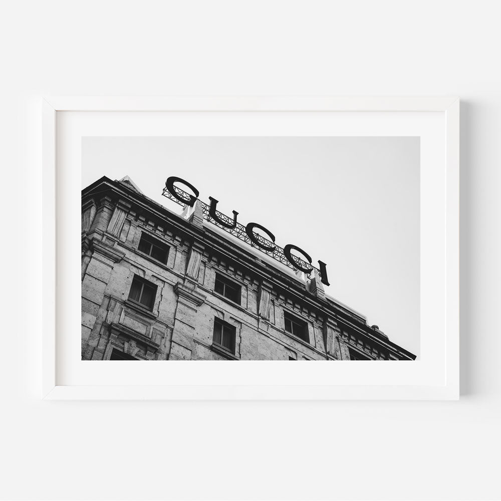 Immerse yourself in Milan's urban charm with the Gucci Sign BW - a striking choice for wall art enthusiasts.