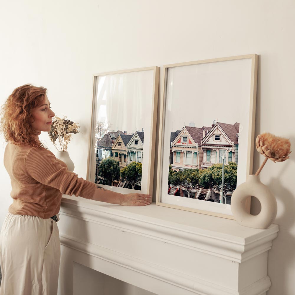 Framed art print of the Painted Ladies, showcasing the timeless Victorian architecture of San Francisco.