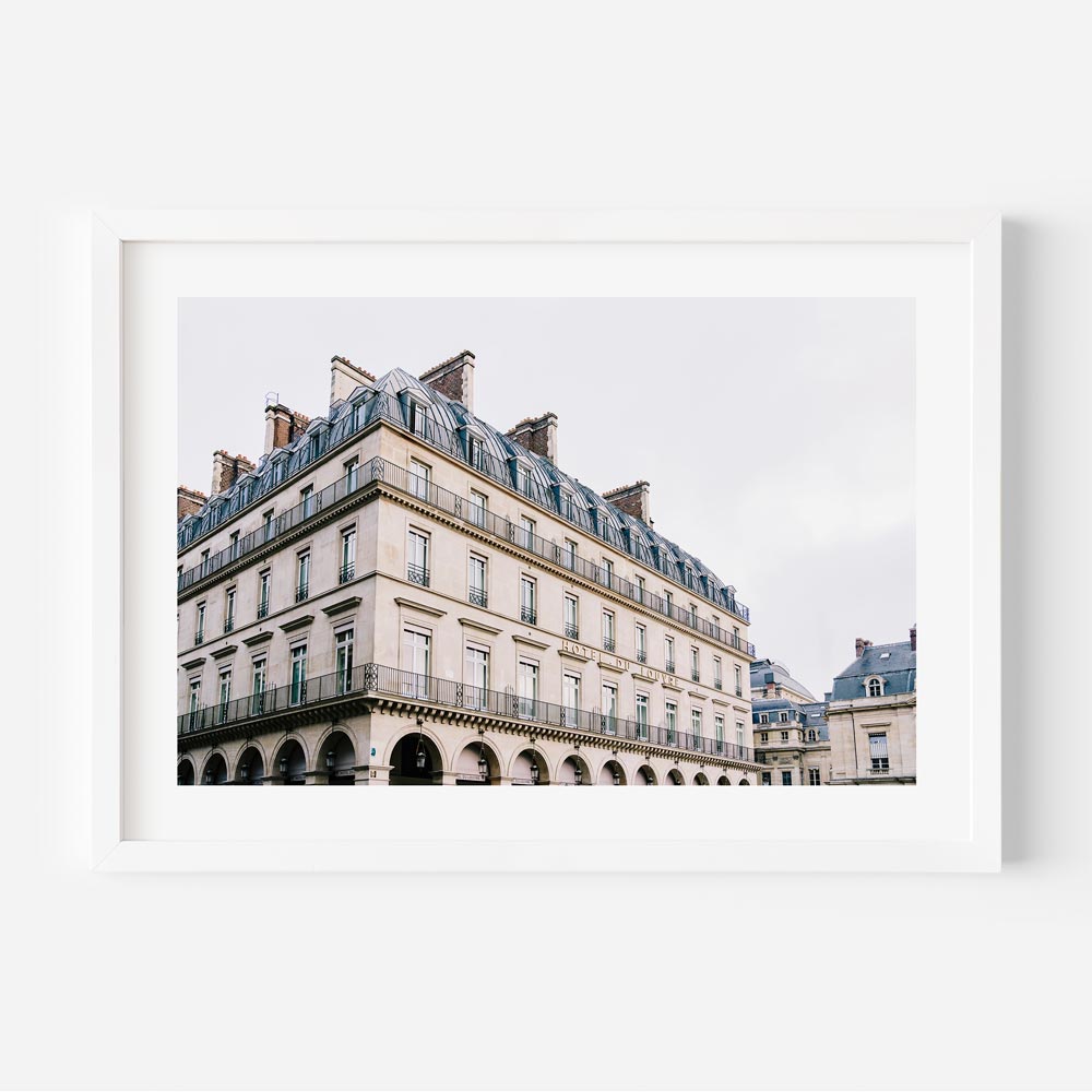 Hotel du Louvre Parisian architecture captured in fine art photography for home decor.