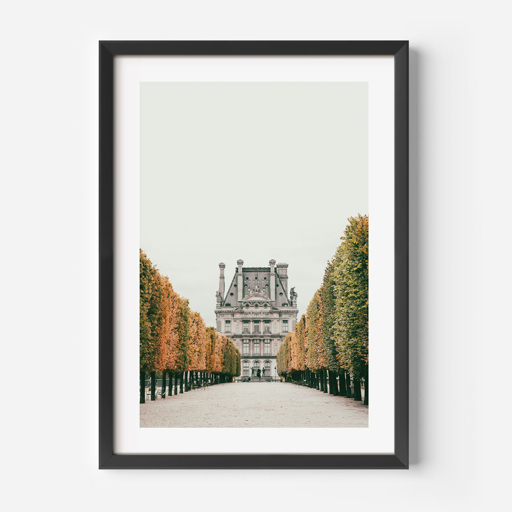 Enhance your space with this art print of a building in Paris' Jardin des Tuileries - find it at Oblongshop.
