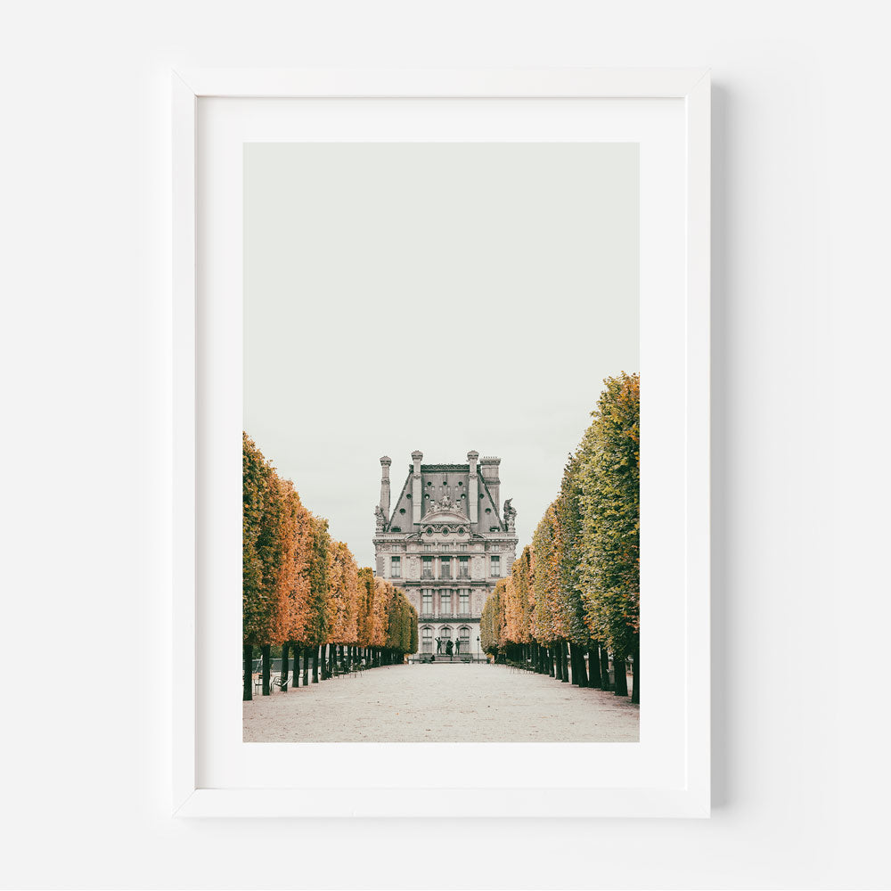Art print of a Parisian building in Jardin des Tuileries, France - wall art decor by Oblongshop.