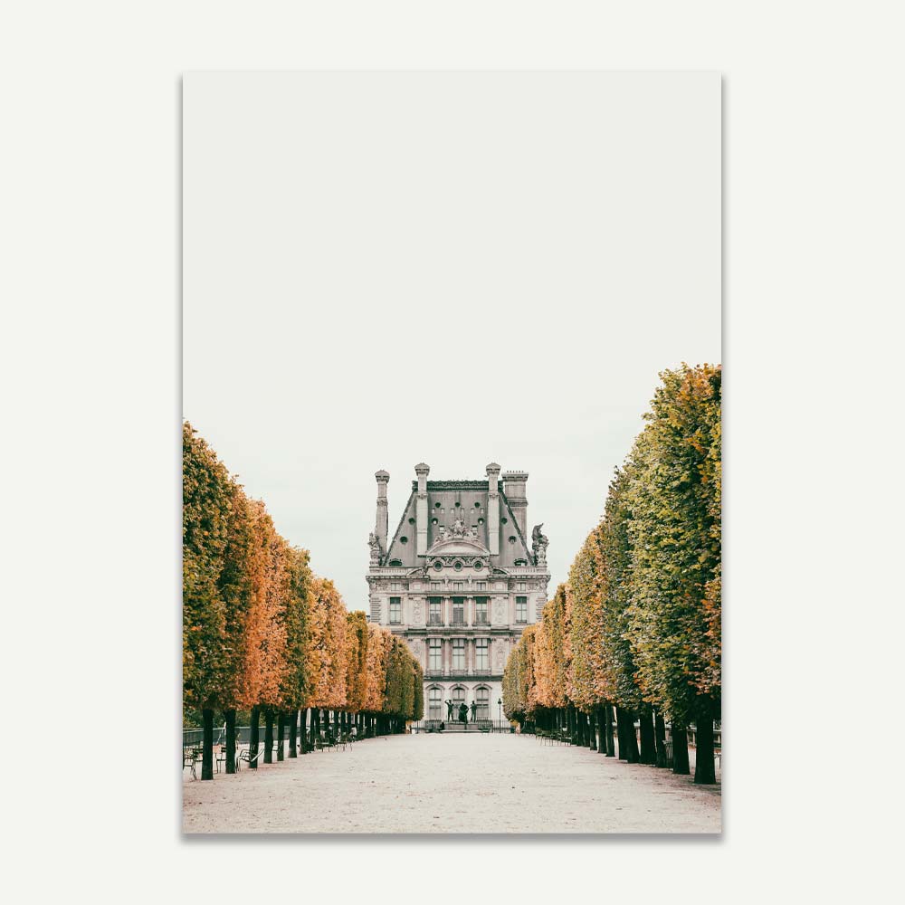 Transform your living room with this captivating art print of a building in Paris - shop now at Oblongshop.