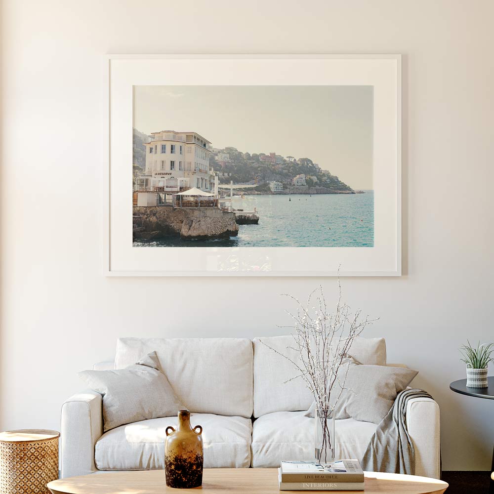 La Réserve hotel, NICE, FRANCE - a stunning canvas print capturing the scenic beauty of the sea and building
